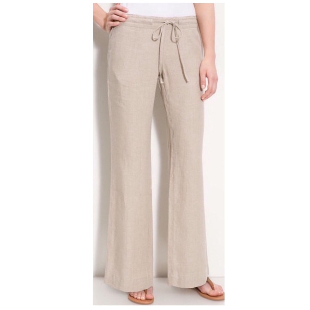 Allen Allen Linen Tan Drawstring Pull‎ On Pants Large beach resort vacation USA